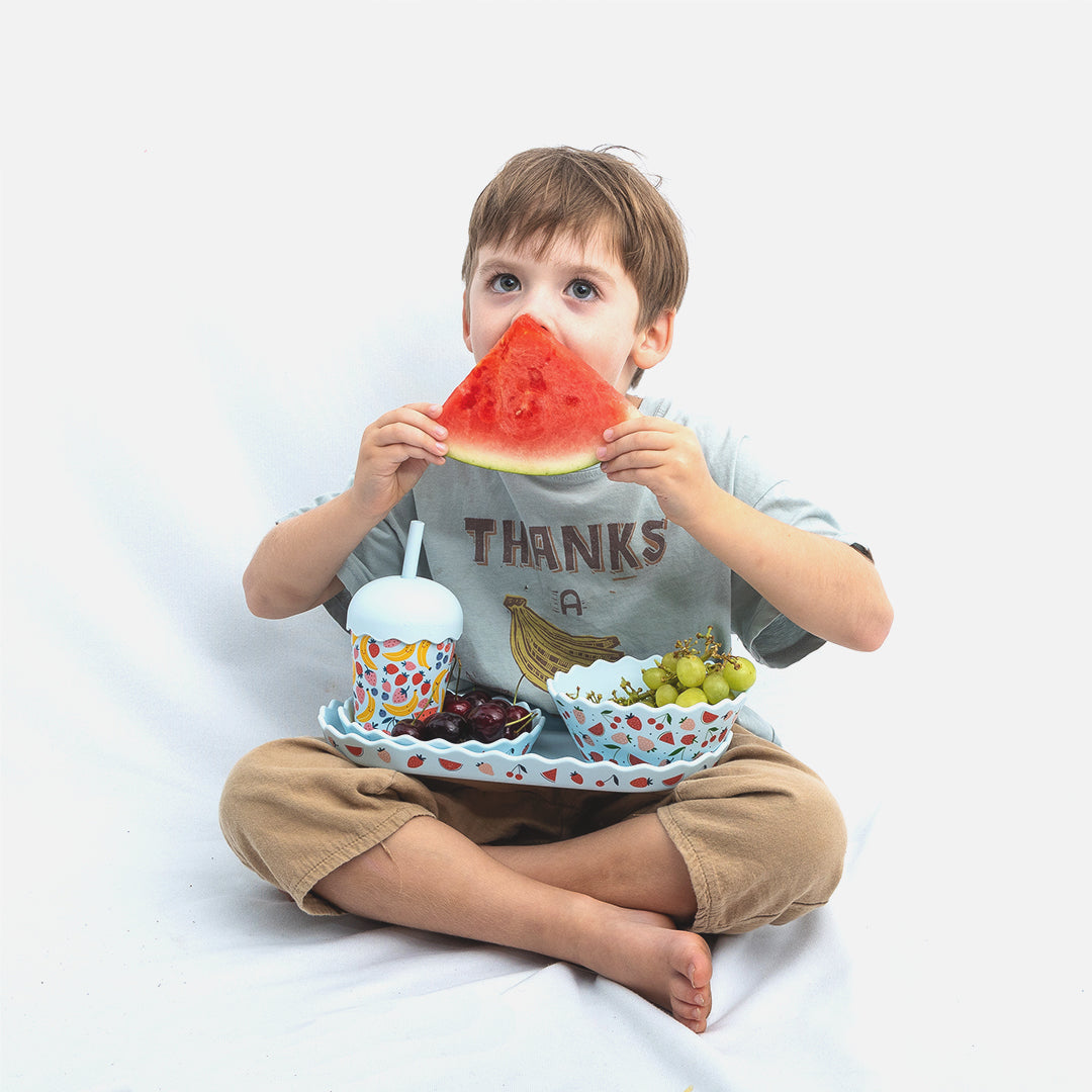 Blue Fruits Silicone Dinnerware & Smoothie Bundle