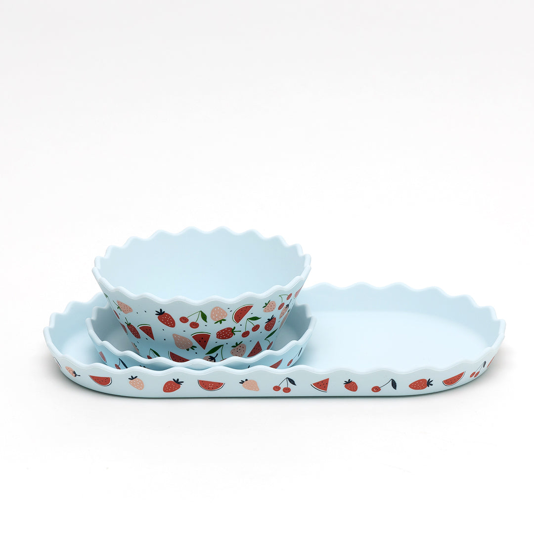 Blue Fruits Silicone Dinnerware & Smoothie Bundle