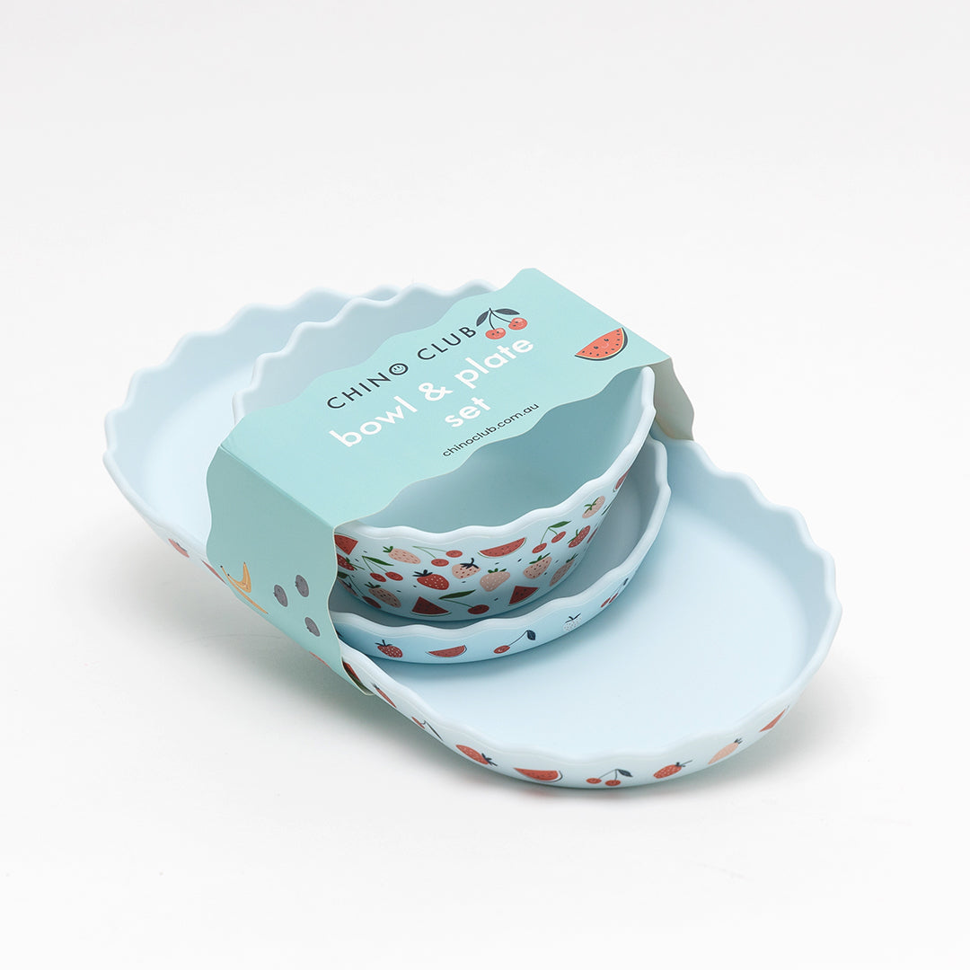 Blue Fruits Silicone Dinnerware & Smoothie Bundle