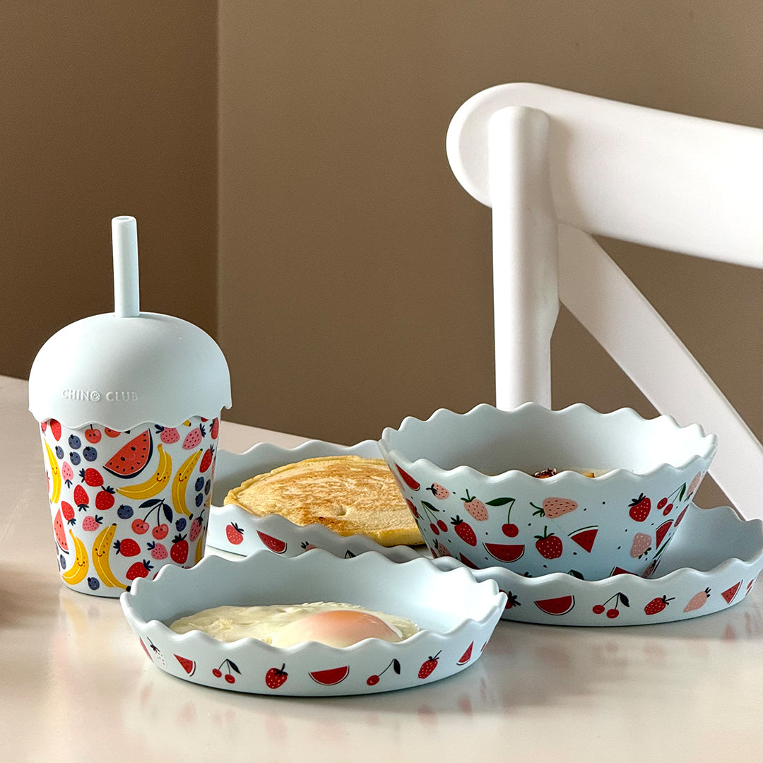 Blue Fruits Silicone Dinnerware & Smoothie Bundle