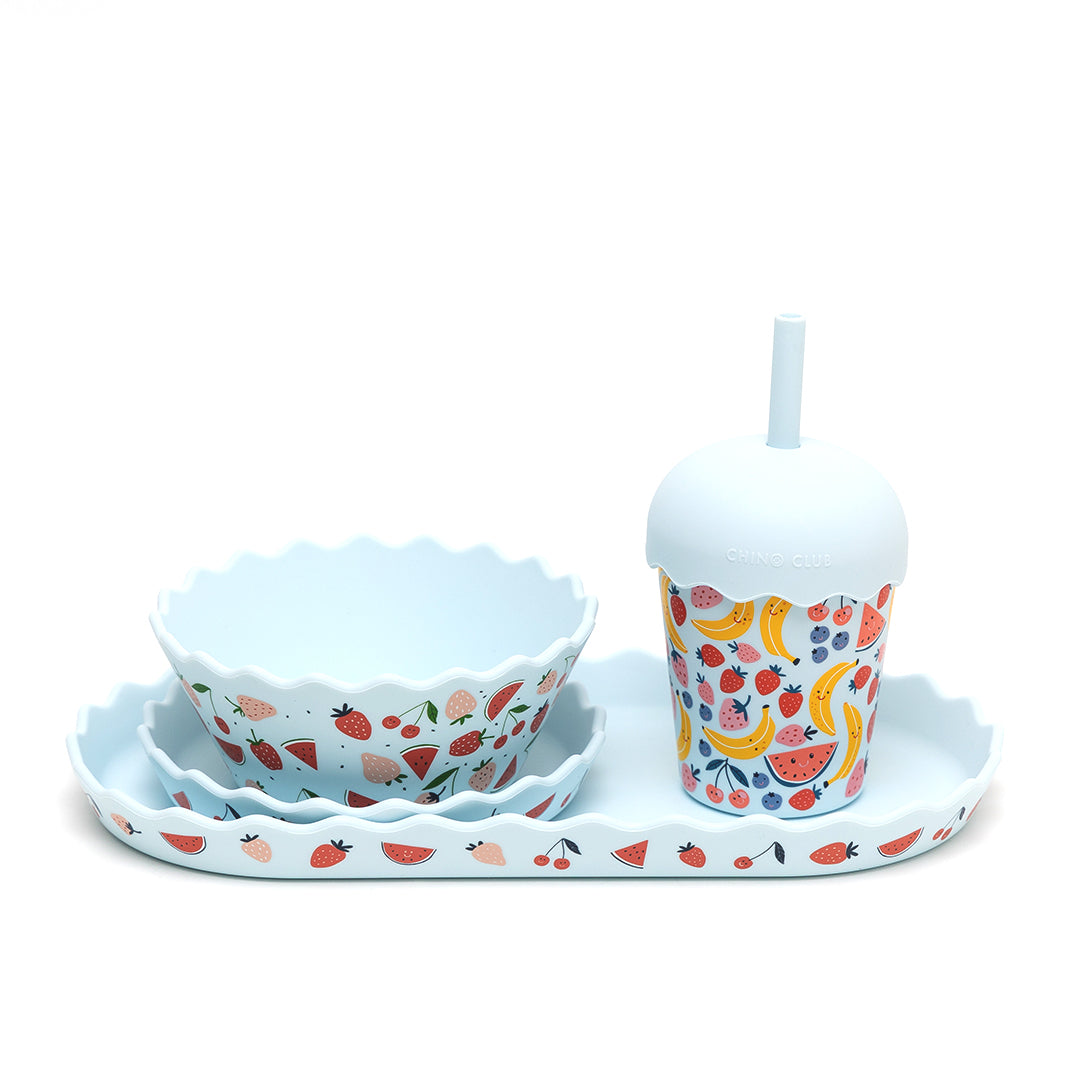Blue Fruits Silicone Dinnerware & Smoothie Bundle