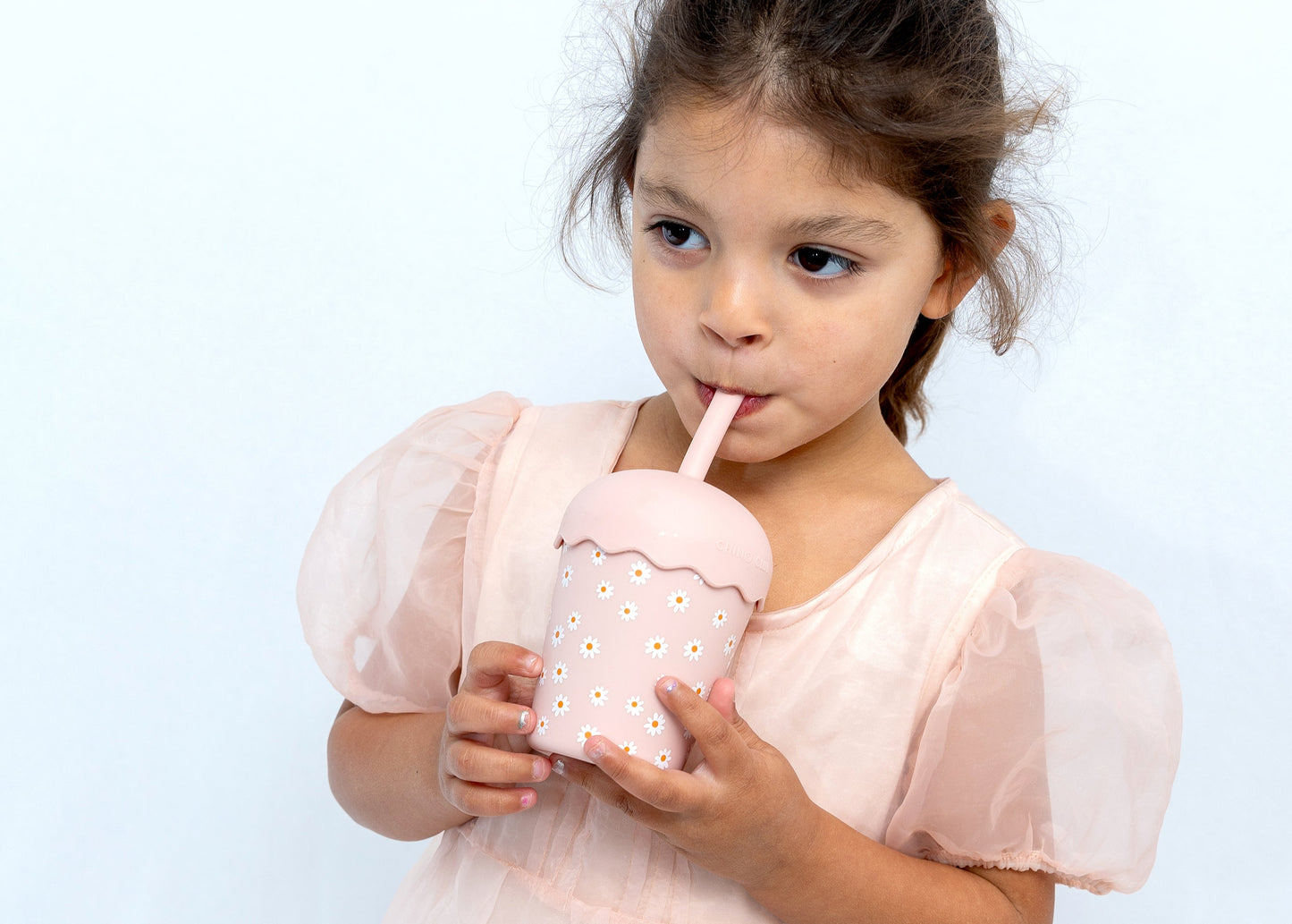 Pink Daisy Mini Smoothie Cup & Straw 200ml