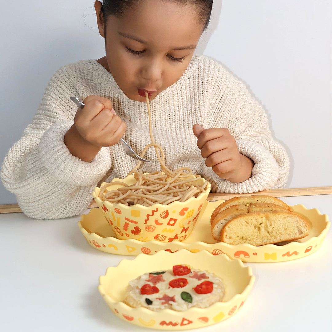 Yellow Pasta Wavy Edge Silicone Bowl