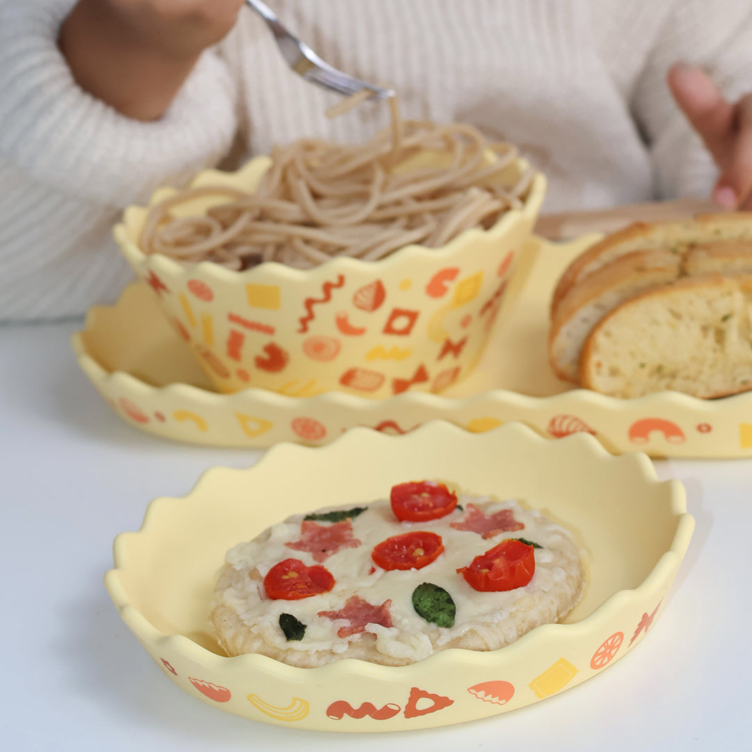 Yellow Pasta Wavy Edge Silicone Bowl