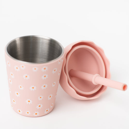 Pink Daisy Mini Smoothie Cup & Straw 200ml