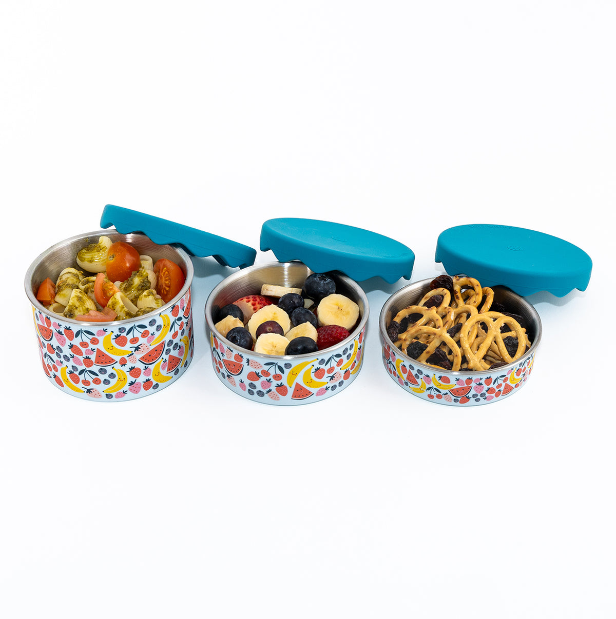 Blue Fruit Stainless Steel Snack Pot Trio