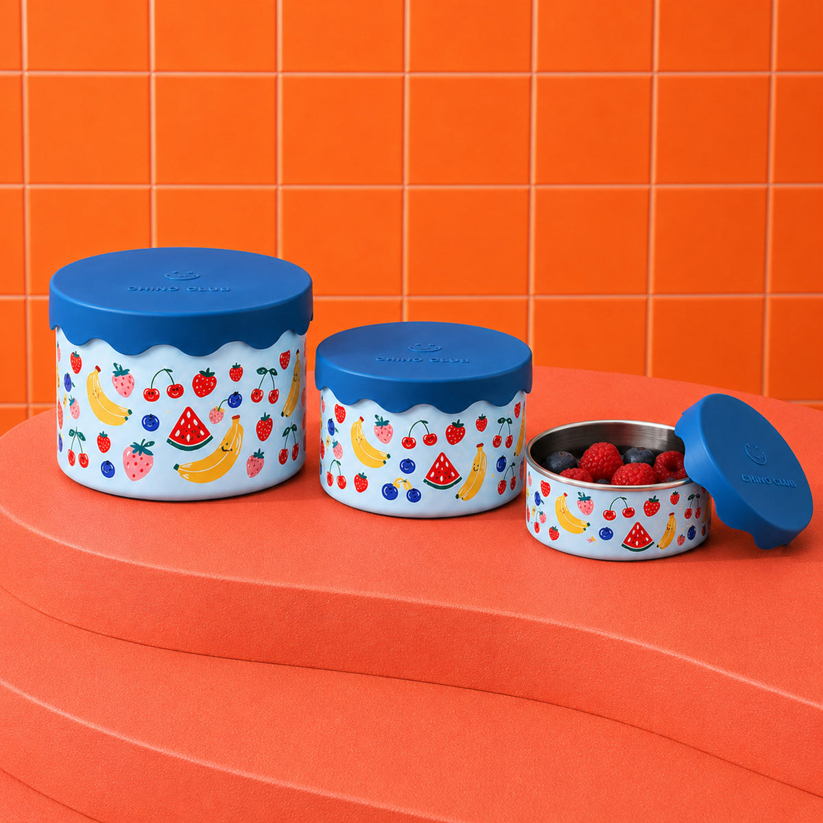 Blue Fruit Stainless Steel Snack Pot Trio