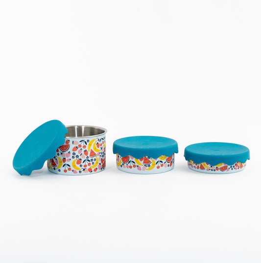 Blue Fruit Stainless Steel Snack Pot Trio