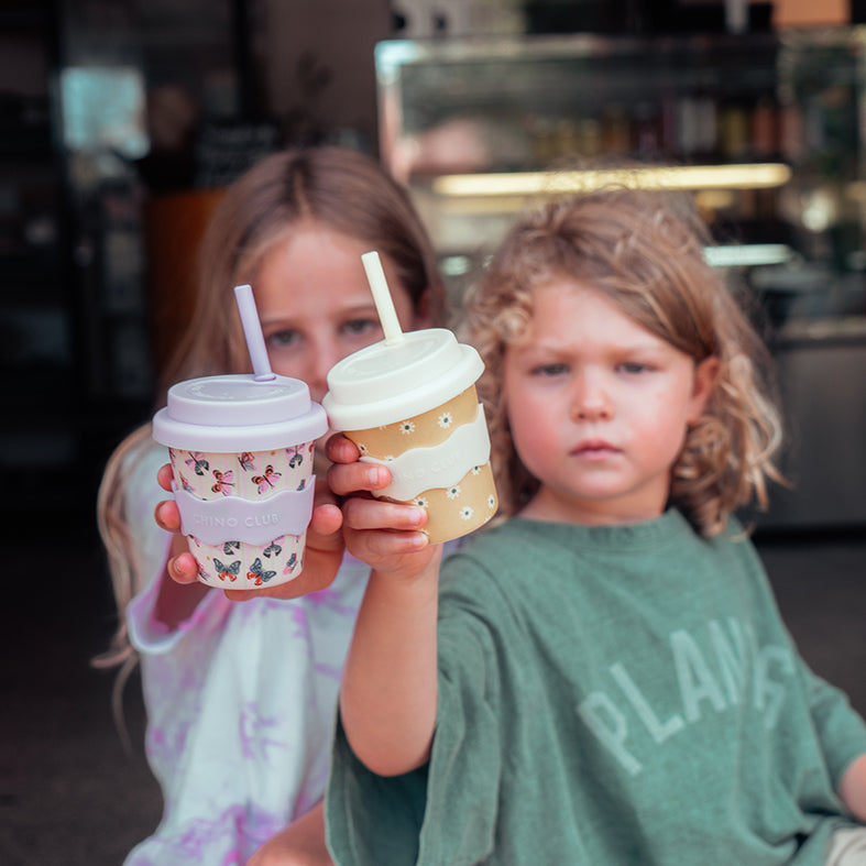 butterfly and yellow daisy babychino cup