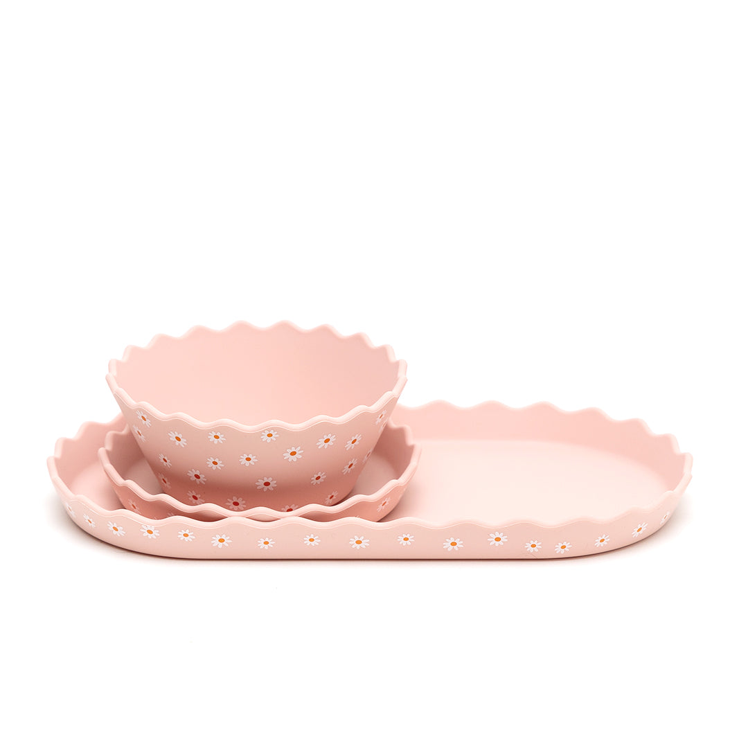 Pink Daisy Wavy Edge Silicone Bowl and Plate Set PRE-ORDER SHIPS FEB 18TH