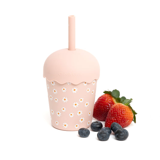 Pink Daisy Mini Smoothie Cup & Straw 200ml