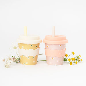 pink and yellow daisy babyccino cups