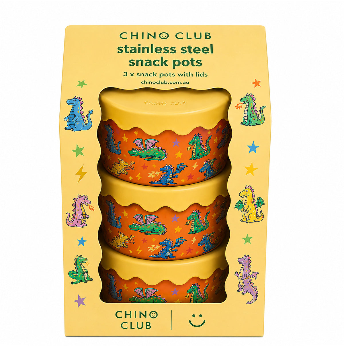 Dragons Stainless Steel Snack Pot Trio