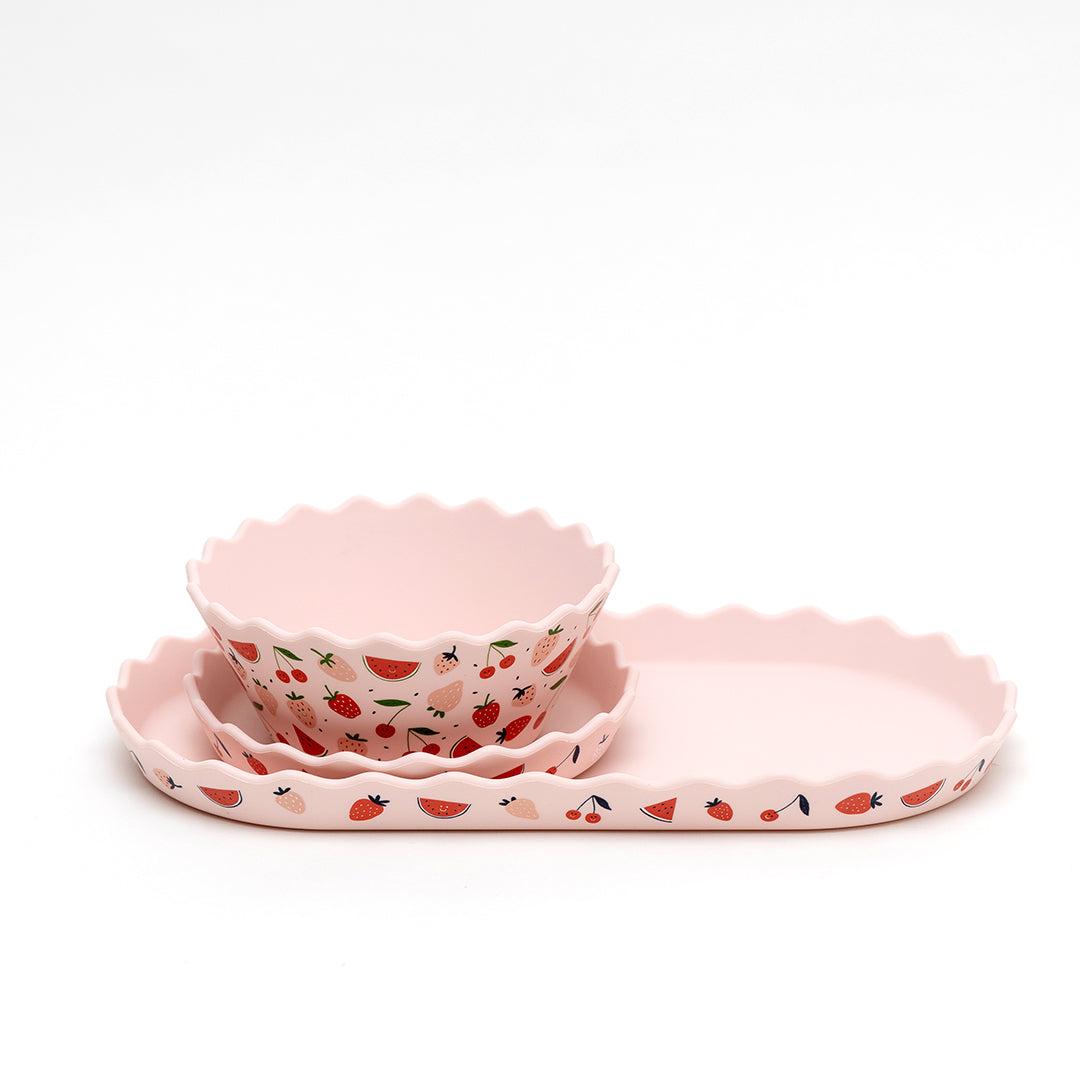 Pink Fruits Silicone Bowl and Plate Set