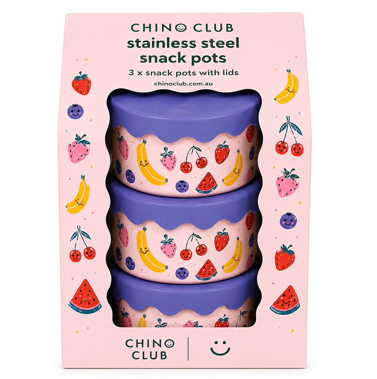 Pink Fruit Stainless Steel Snack Pot Trio