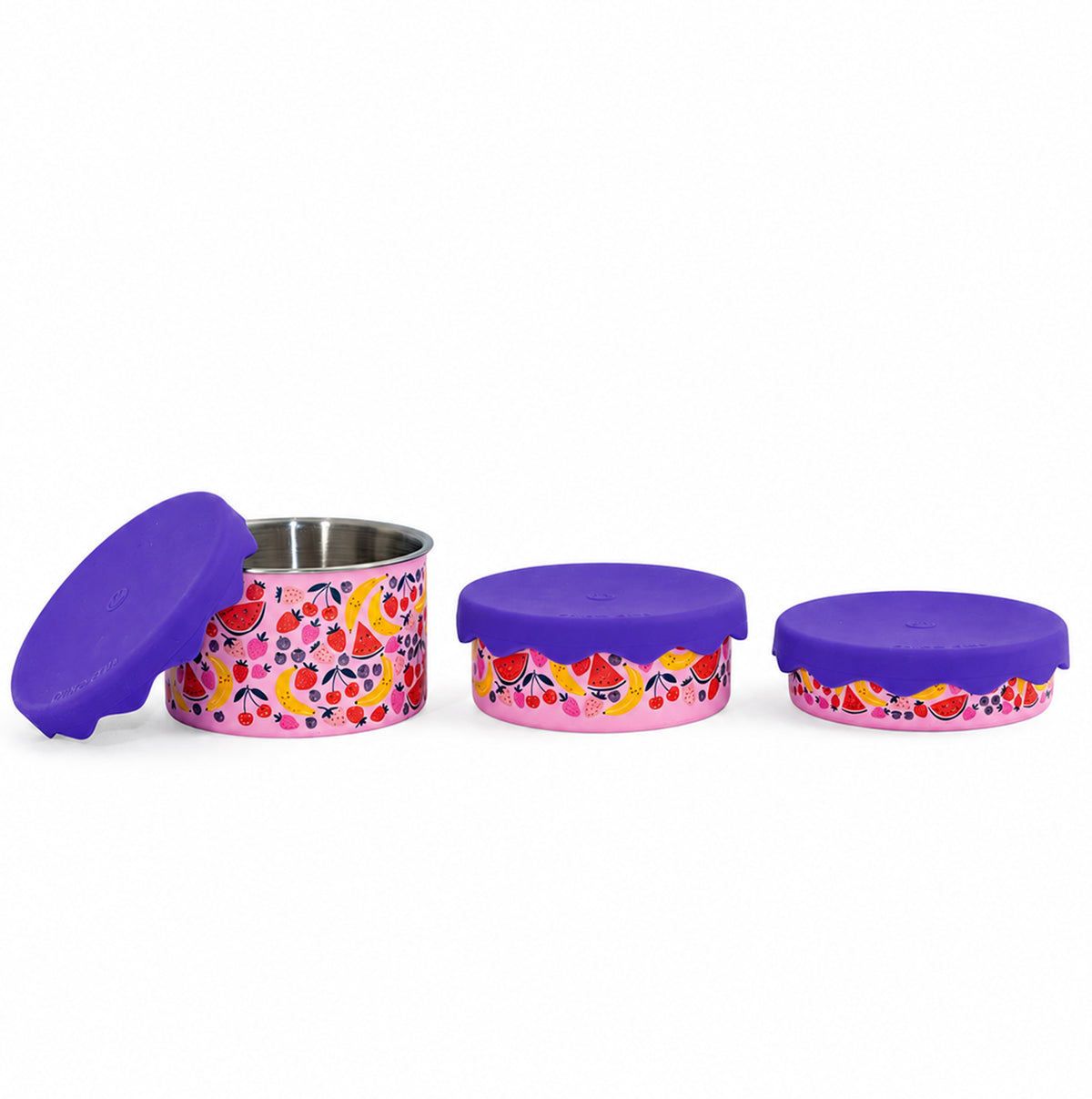 Pink Fruit Stainless Steel Snack Pot Trio