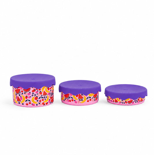 Pink Fruit Stainless Steel Snack Pot Trio