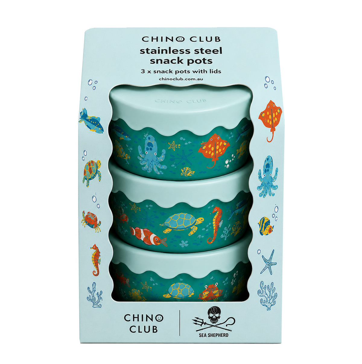 Tropical Ocean Stainless Steel Snack Pot Trio